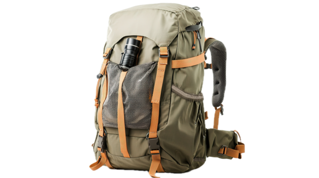 Outdoor adventure gear versatile hiking backpack natural landscape product photography outdoor environment side view travel essentials