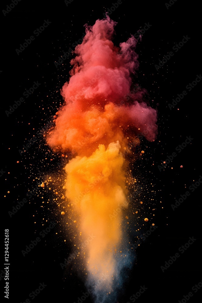 Poster vibrant explosion of colorful powder pigments against a stark black backdrop creating a dynamic and 