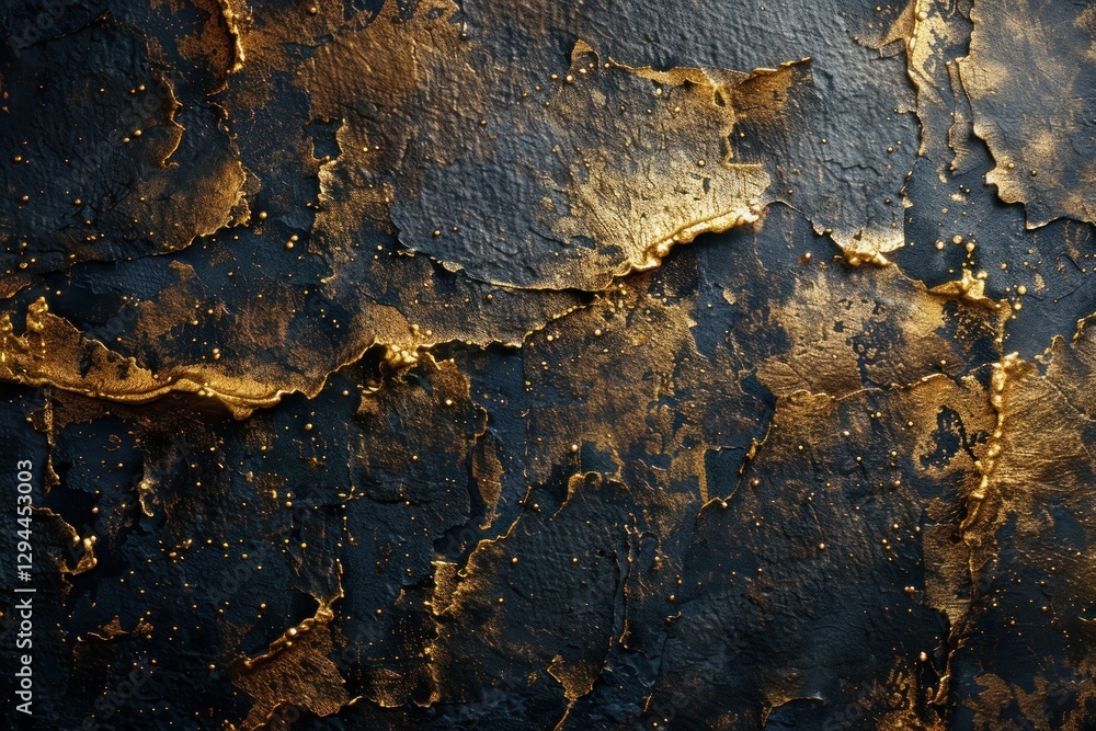 Poster a deep charcoal backdrop highlights rich abstract patterns with gold leaf, adding sophistication and