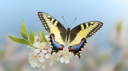 Spring butterfly on cherry blossoms