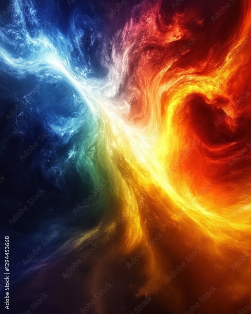 Poster dynamic abstract energy field with vibrant blue and fiery orange hues creating a captivating visual 