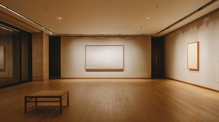 Minimalist Art Gallery Interior with Natural Lighting and Blank Walls