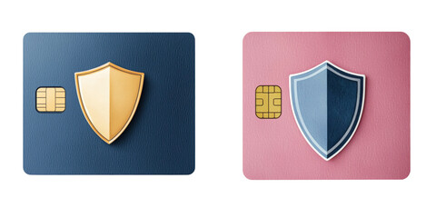 Two Credit Cards with Shield Icons for Security Symbolism