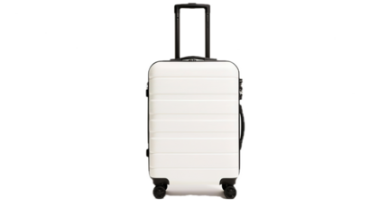 Travel essentials stylish white suitcase modern airport product photography minimalist design front view packing convenience