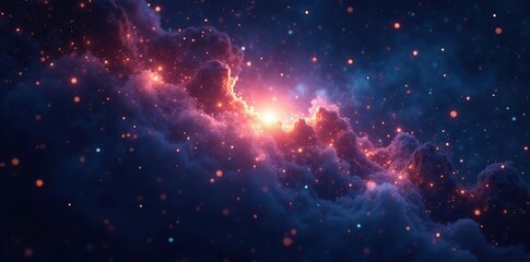 Naklejka premium Glowing starlight illuminates a mysterious dark void, sparkle, glow