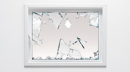 Shattered Windowpane: A Digital Illustration of Broken Glass in a White Frame AI Generated