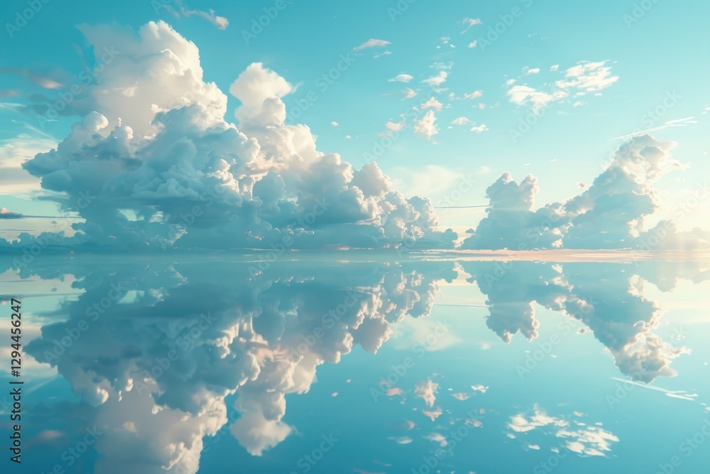 Poster a mirrored sky with floating clouds reflects below, creating an illusion of endless space and soft l