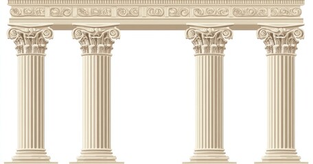 Fototapeta premium Set of beige antique columns, ancient Greek and Roman pillars, architectural elements
