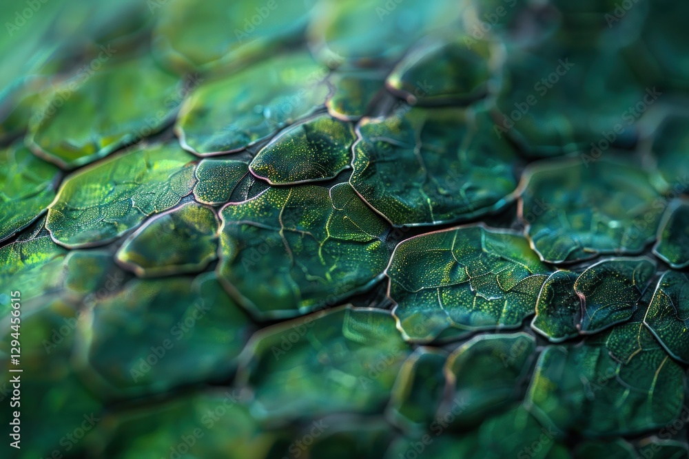 Poster close-up view of emerald green snake scales showcasing stunning hexagonal patterns illuminated by so
