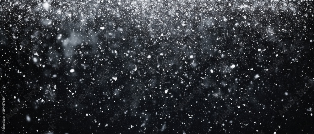 Poster ethereal snow falling gently against a dark background, creating a mesmerizing winter scene with a s