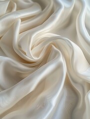 Fototapeta premium White satin fabric drapes gracefully, featuring smooth folds and a pristine texture with soft highlights