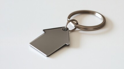 House-shaped keychain made of polished steel, displayed on a clean white surface