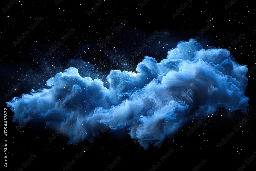 Poster a cosmic cloud formation drifts through deep space, showcasing soft gaseous patterns and subtle glow