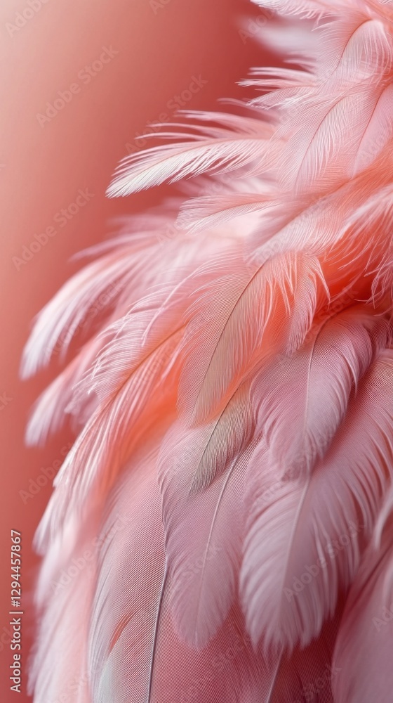 Poster delicate coral feathers creating a soft texture with a gentle gradient background and a dreamy ether