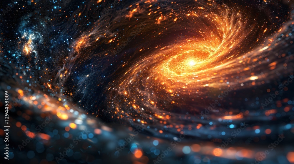 Poster a glowing singularity creates a cosmic wormhole, bending space into a spiraling tunnel with soft amb