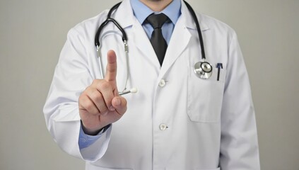 Doctor with Stethoscope Showing Finger Gesture for Attention