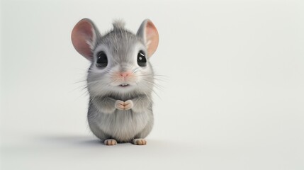 A small, adorable cartoon animal sitting quietly against a clean white backdrop, captured in high-definition resolution.