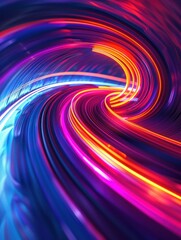 Obraz premium A vibrant and fast-moving swirl of neon colors forms an intense spiral, glowing with soft moody lighting