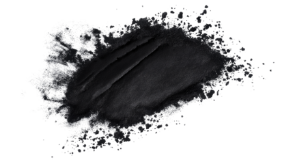 Charcoal powder burst with dark smoky texture, deep cleansing detox beauty concept, isolated on white background, PNG format