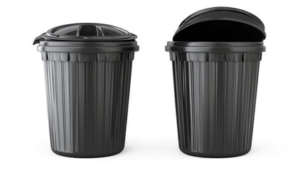 Open trash can with a swinging lid, isolated on a white background