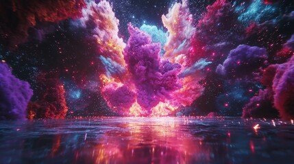 Fototapeta premium Vibrant Cosmic Clouds with Glowing Colors and Starry Background