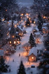 Naklejka premium Snowy Small Town Night