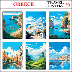 Greece Corfu Skyros Zakynthos Travel Poster Wall Art Print Collection Set Part 20