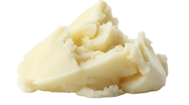 Shea butter creamy texture in soft white tones, rich and smooth skincare ingredient, isolated on white background, PNG format