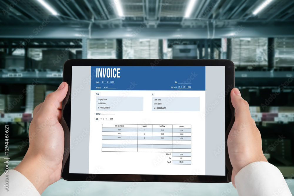 Poster invoice on computer screen from accounting application. computer program for financial and budget of