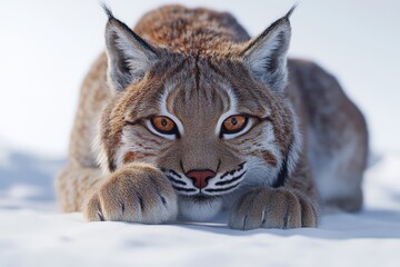 Intense gaze of a lynx in a snowy landscape with captivating eyes