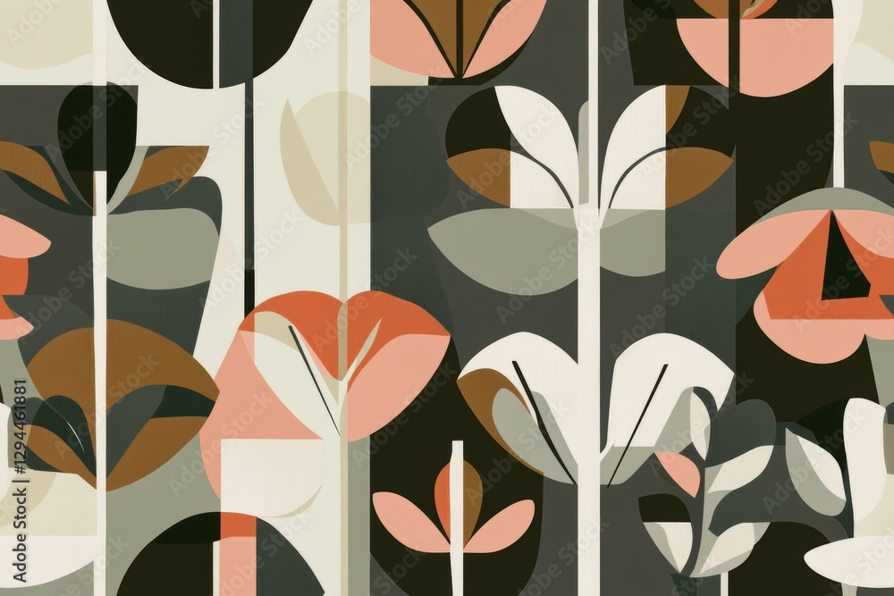 Poster floral geometric pattern: an artistic floral geometric pattern with bold shapes and colors, creating
