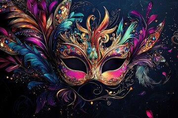Naklejka premium The allure of a masquerade mask set against a mysterious dark setting. 