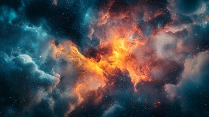 Stunning Cosmic Nebula with Vibrant Colors and Starry Background