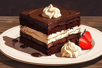 Slice of chocolate cake with cream