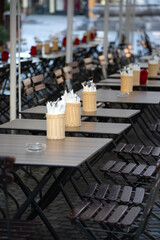 Cozy terrace with tables of cafe in Ljubljana, Slovenia