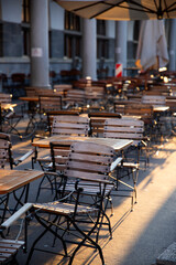Cozy terrace with tables of cafe in Ljubljana, Slovenia
