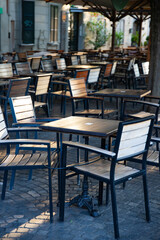 Cozy terrace with tables of cafe in Ljubljana, Slovenia