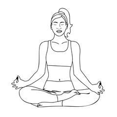 Meditaiting woman outline vector illustration. Woman doing yoga exercise.