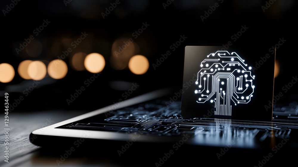 Poster intricate circuit design displayed on a laptop surface illustrating the complexity and functionality