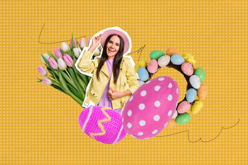 Creative artwork template sketch collage of seasonal paschal springtime holiday congratulation eggs...
