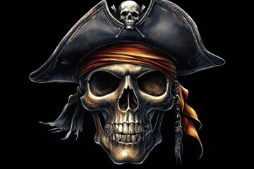 Artistic representation of a pirate skull featuring a classic hat.