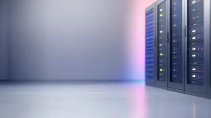 High-tech server room filled with numerous servers and networking equipment in a modern data center environment