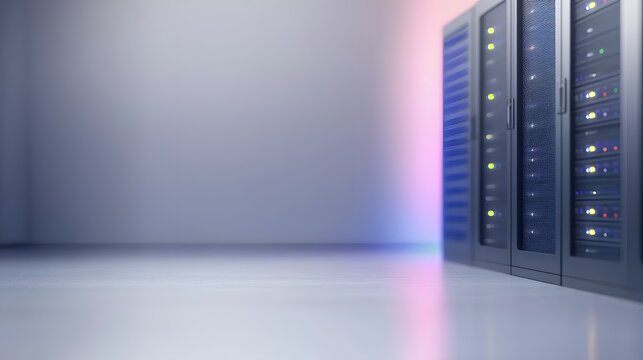 High-tech server room filled with numerous servers and networking equipment in a modern data center environment