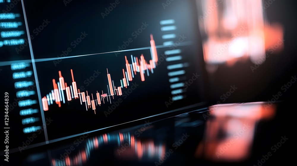 Poster close-up view of a computer screen displaying a detailed financial chart with graphs and statistical