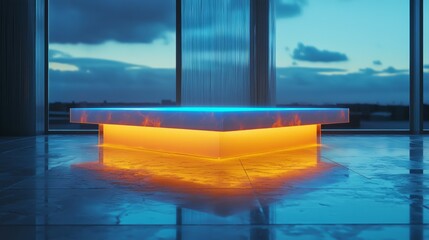 Fototapeta premium Futuristic Table with Neon Lights in Modern Interior Space