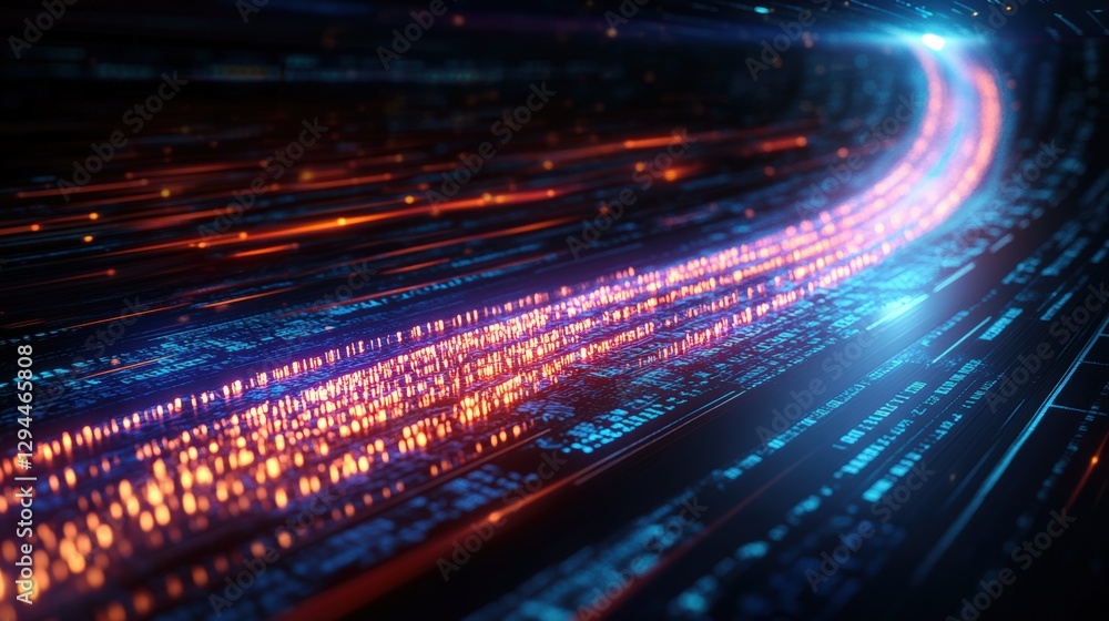 Poster computer circuit board with glowing lights and intricate patterns representing technology and innova