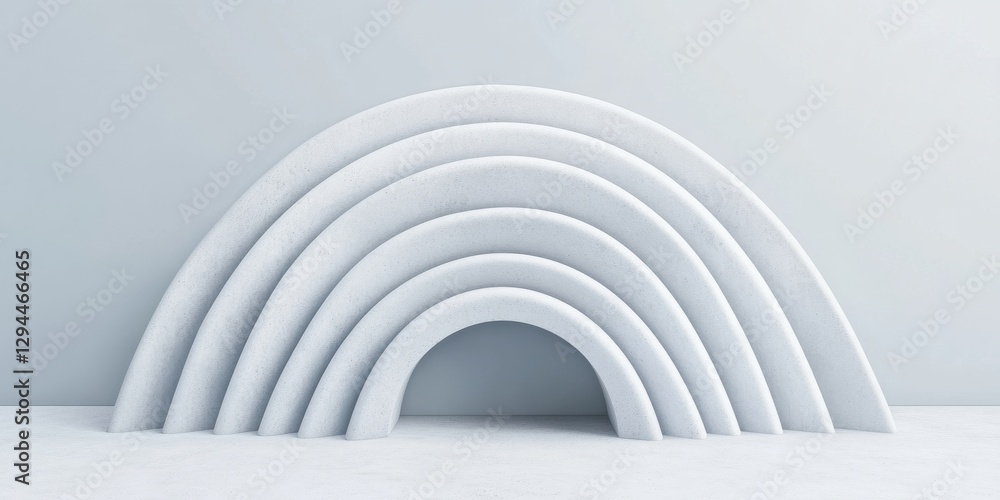 Poster minimalist white concrete arch structure with five layers in abstract design