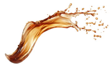 Dynamic splash of cola liquid on transparency background png format high contrast white