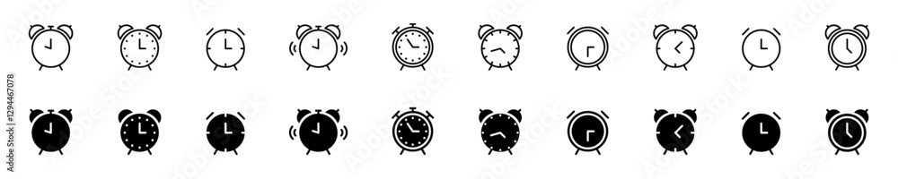 Poster alarm clock icon set. time and clock icons. alarm, time clock icon collection
