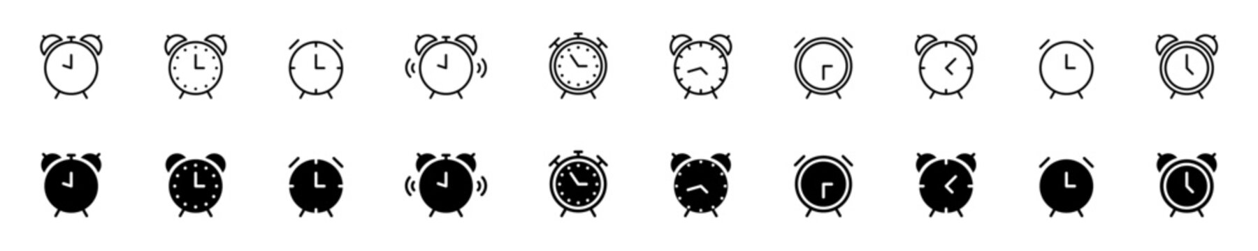 Alarm clock icon set. Time and clock icons. Alarm, time clock icon collection